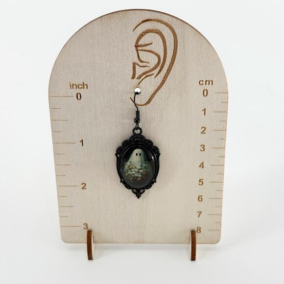 Ghost Portrait Dangle Earrings, Spooky Halloween Jewelry, Novelty Earrings - Picture 4 of 4